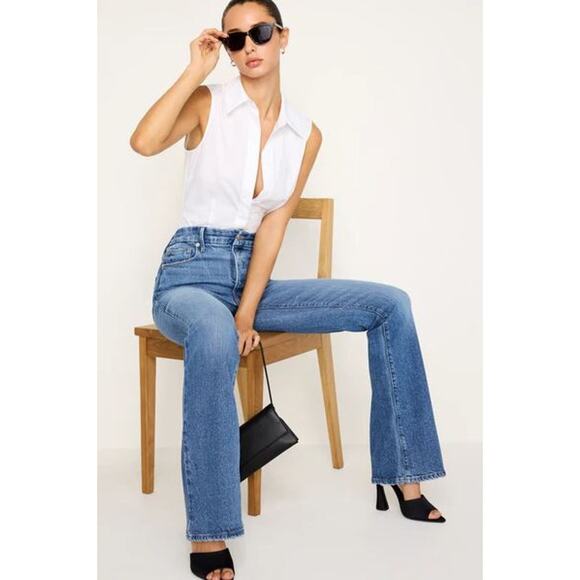 NWT Good American Soft-Tech Good Classic Slim Bootcut Jeans Womens 30W Indigo627 - Picture 1 of 11